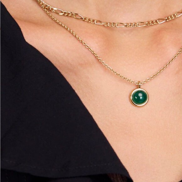 Madewell- Semiprecious Two-Pack Figaro Pendant Necklace Set – Green Agate, NWT - Picture 2 of 8